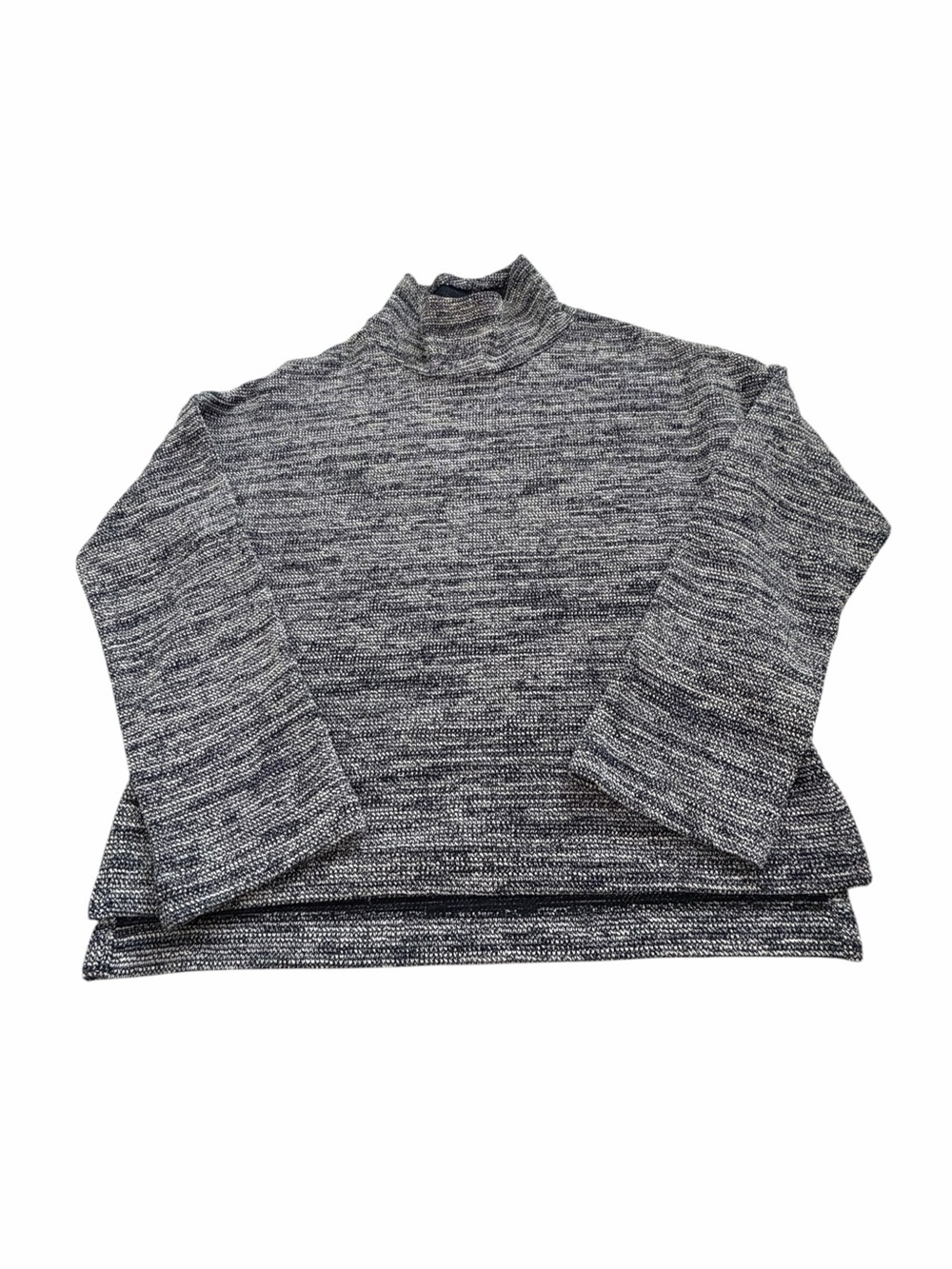 Madewell Marled Knit Mock Neck Pullover Sweater Blue Grey Split Hem Medium EUC